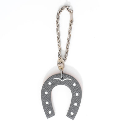 Hermes Epsom Lucky Horseshoe Key Ring Graphite and Orange 3 of 6