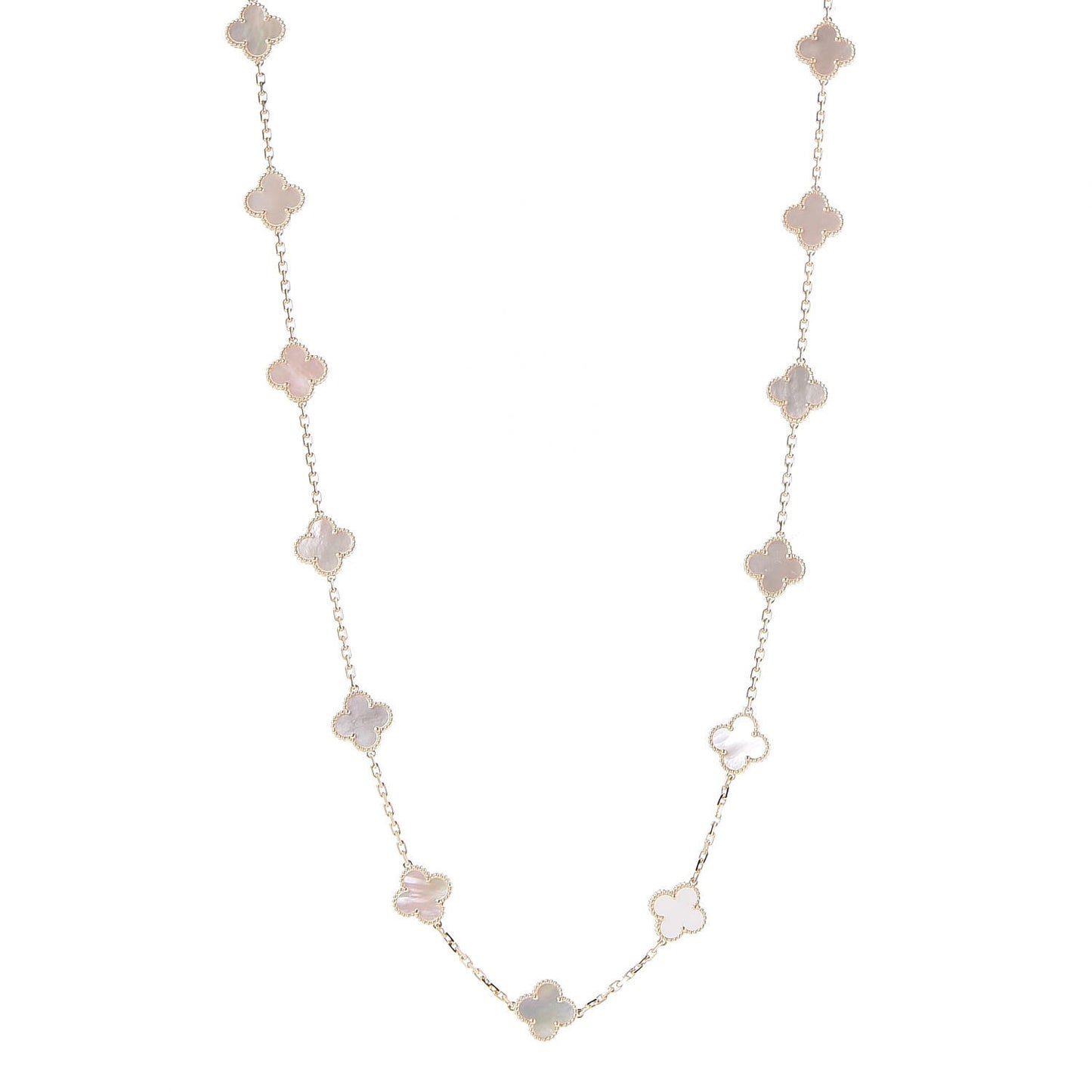 18K Yellow Gold Mother of Pearl 20 Motifs Vintage Alhambra Necklace