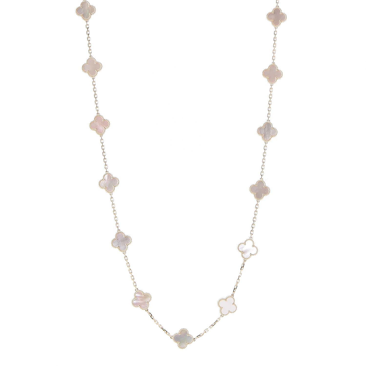 Van Cleef & Arpels 18K Yellow Gold Mother of Pearl 20 Motifs Vintage Alhambra Necklace 1 of 4