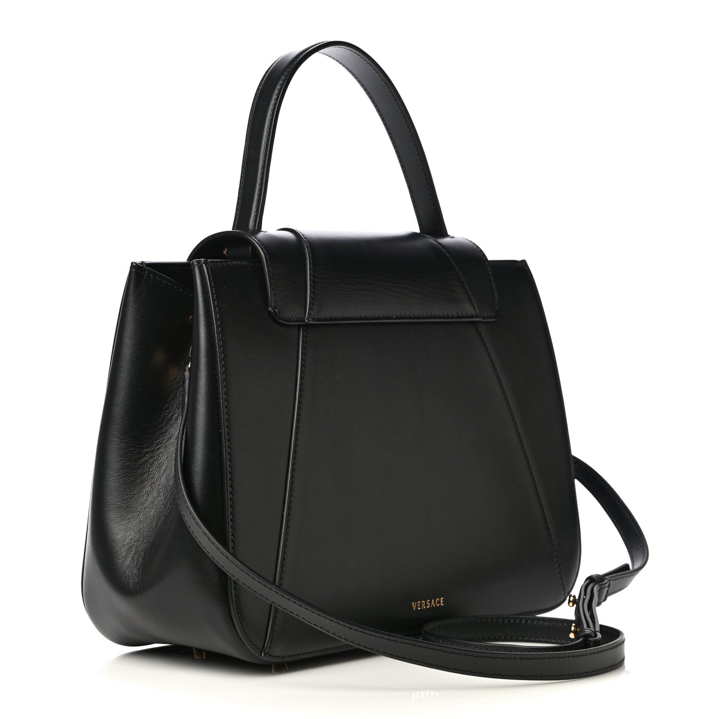 Vitello Barocco Virtus Small Top Handle Shoulder Bag Black