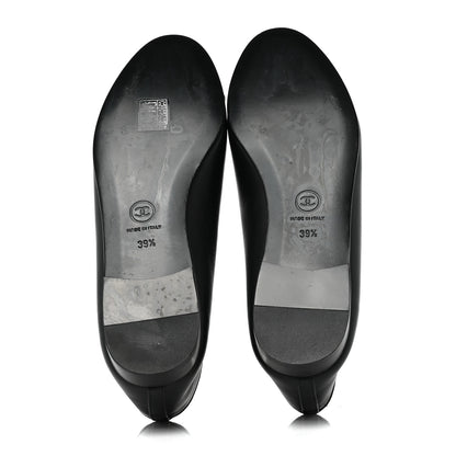 Chanel Lambskin Cap Toe Ballerina Flats 39.5 Black Gold 5 of 9