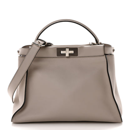 Fendi Vitello Seta Shiny Nappa Medium Peekaboo Iconic Satchel Grigio Polvere Bois de Rose 1 of 9