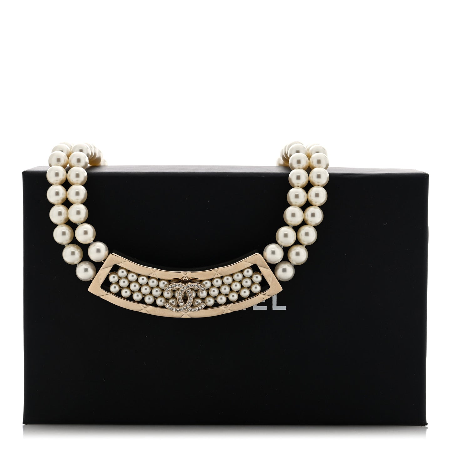 Pearl Crystal Strass CC Multi Strand Necklace Pearly White Gold