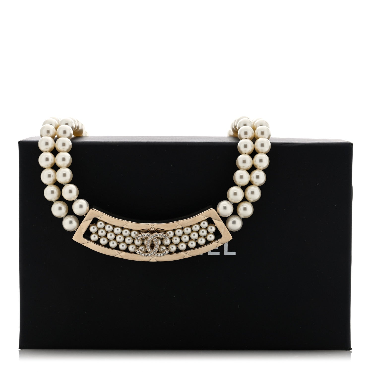 Chanel Pearl Crystal Strass CC Multi Strand Necklace Pearly White Gold 5 of 5