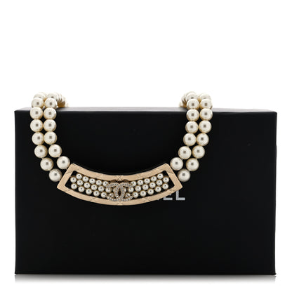 Chanel Pearl Crystal Strass CC Multi Strand Necklace Pearly White Gold 5 of 5