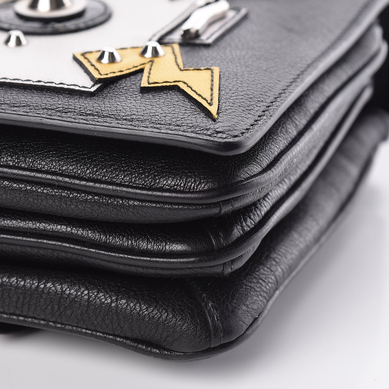 Prada Grained Calfskin Saffiano Robot Shoulder Bag Black White 6 of 9