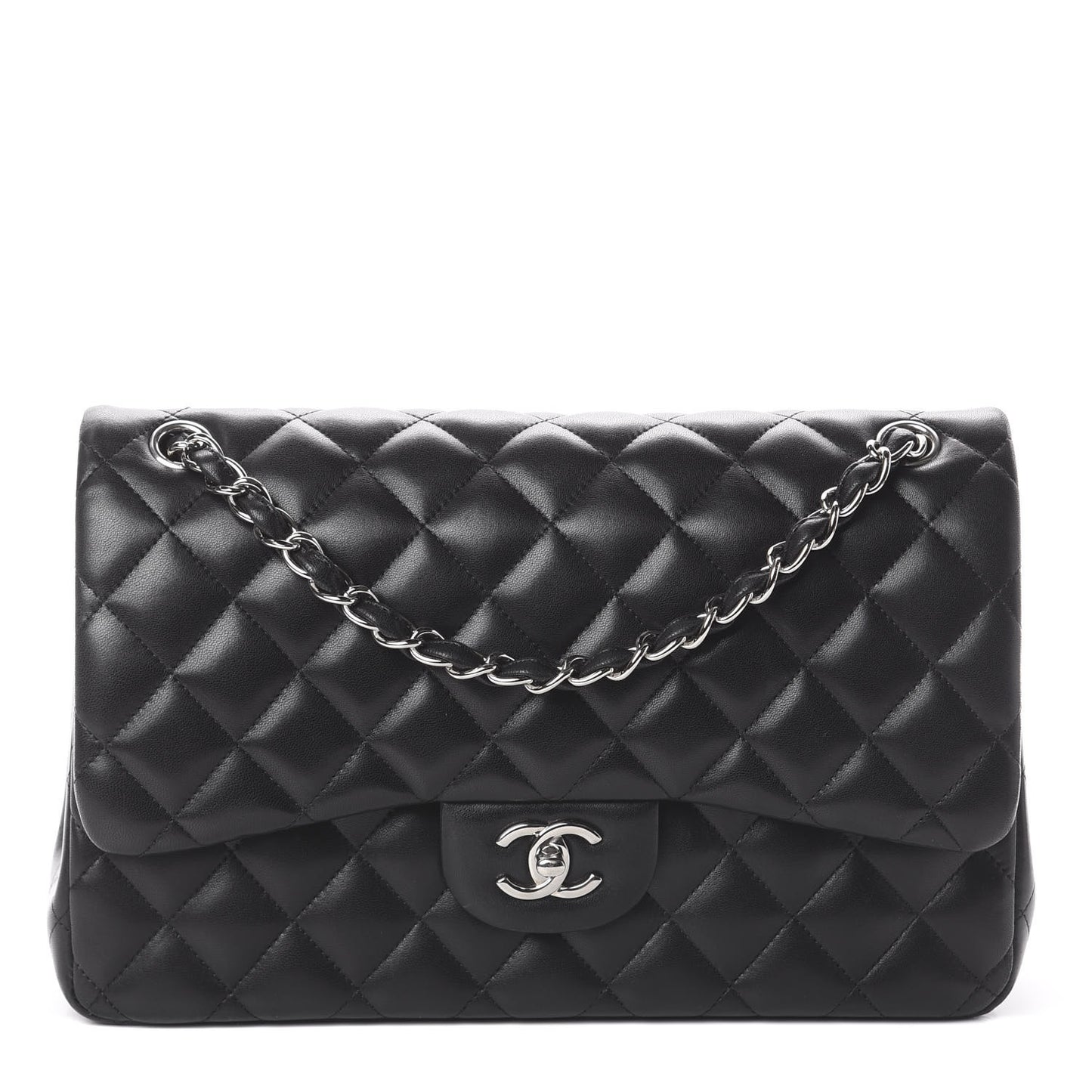 Lambskin Quilted Jumbo Double Flap Black