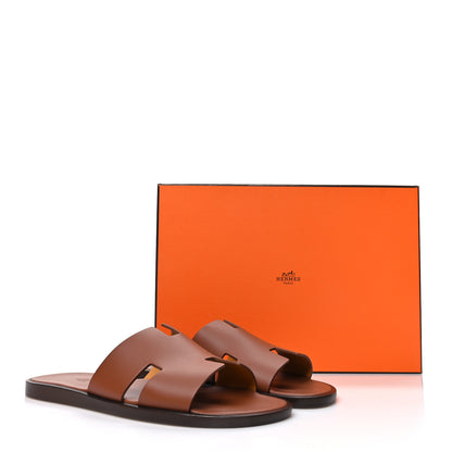 Hermes Calfskin Mens Izmir Sandals 42 Gold 9 of 9