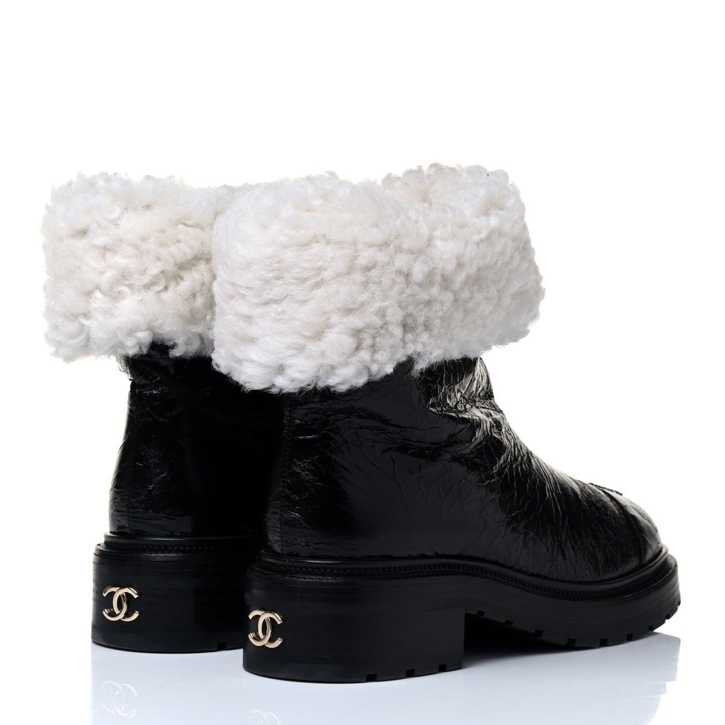 Lambskin Shearling Short Boots 39 Black