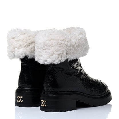 Chanel Lambskin Shearling Short Boots 39 Black 6 of 8
