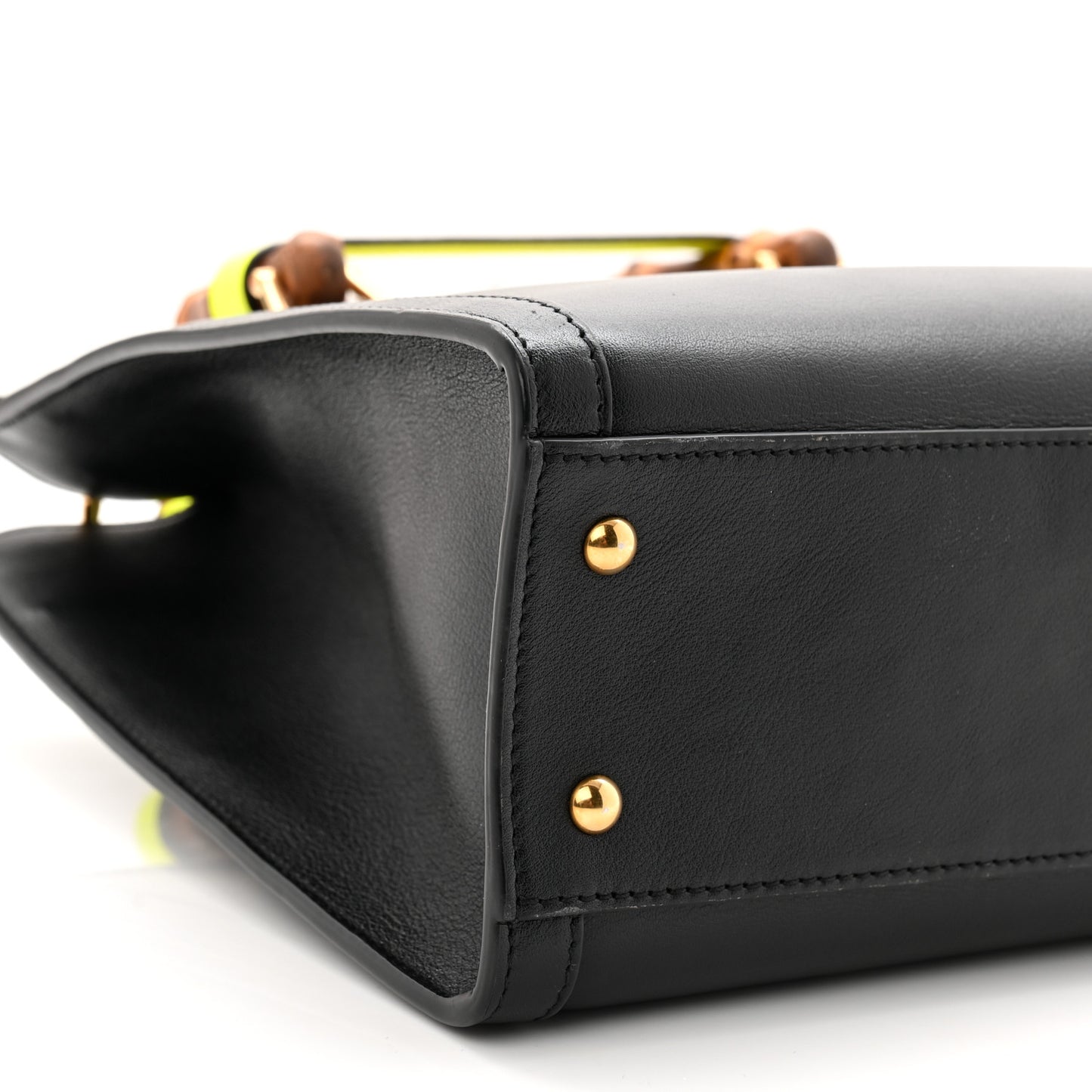 Calfskin Small Diana Tote Bag Black Yellow Fluo