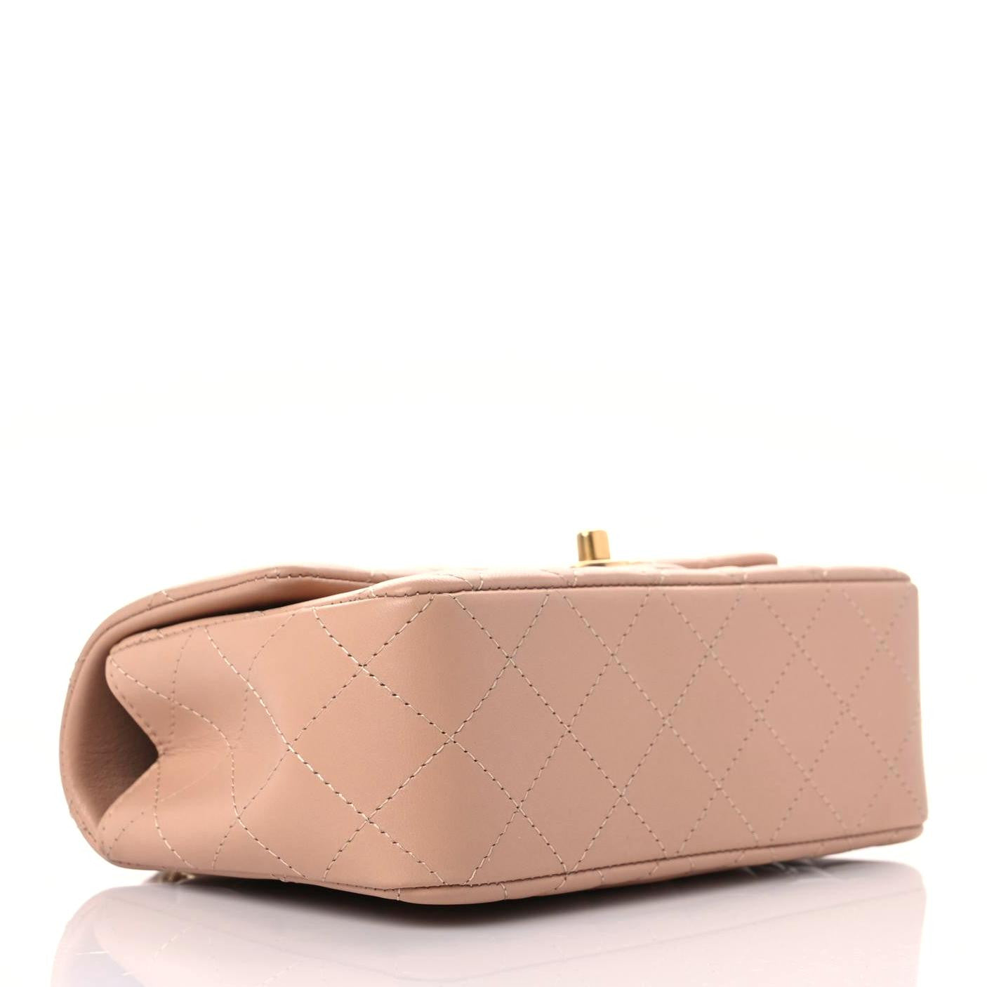 Lambskin Quilted Mini Top Handle Rectangular Flap Beige