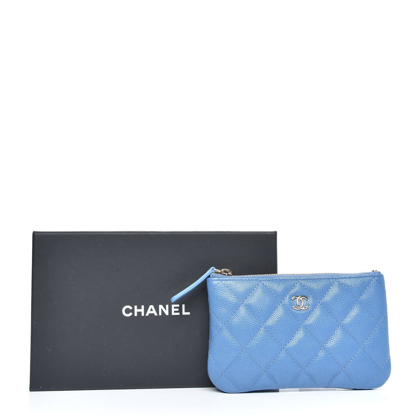 Caviar Quilted Small Cosmetic Case Blue