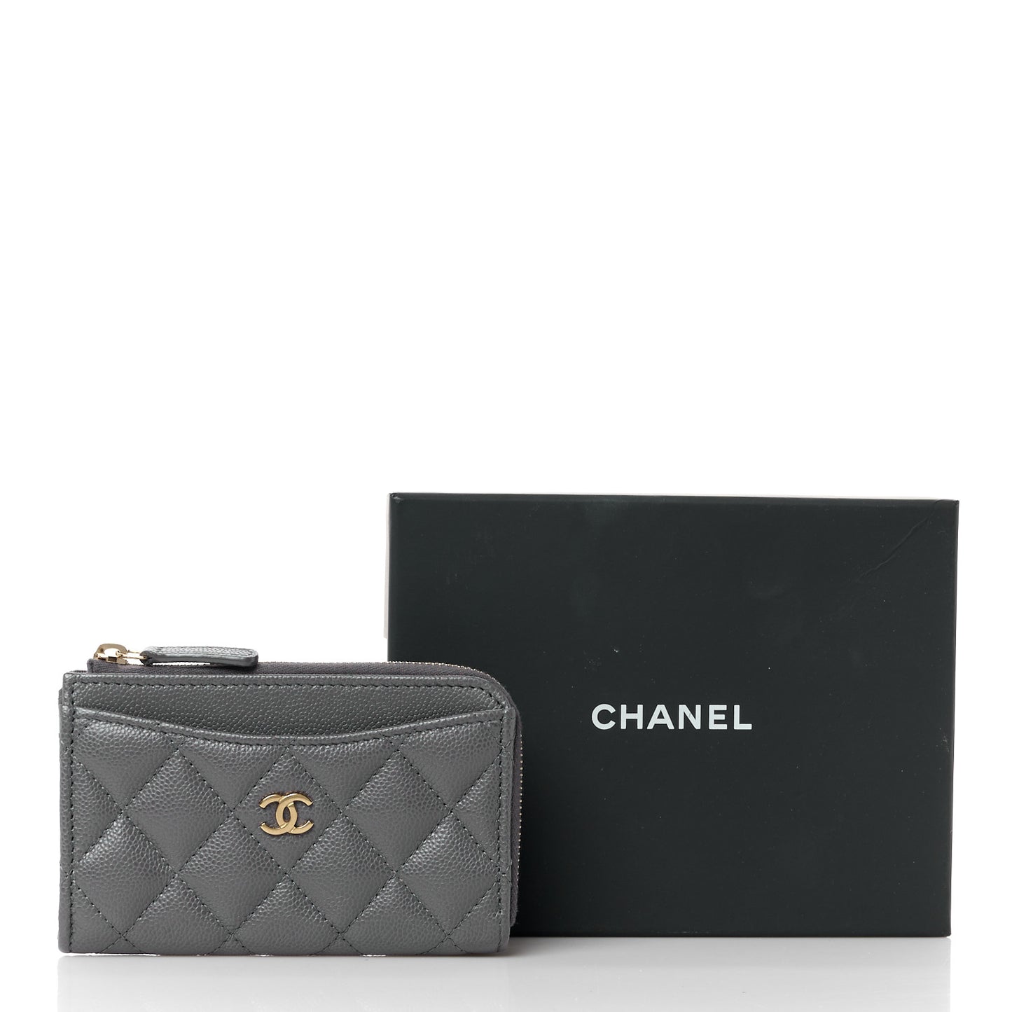 Caviar Quilted CC Zip Around Card Holder Grey