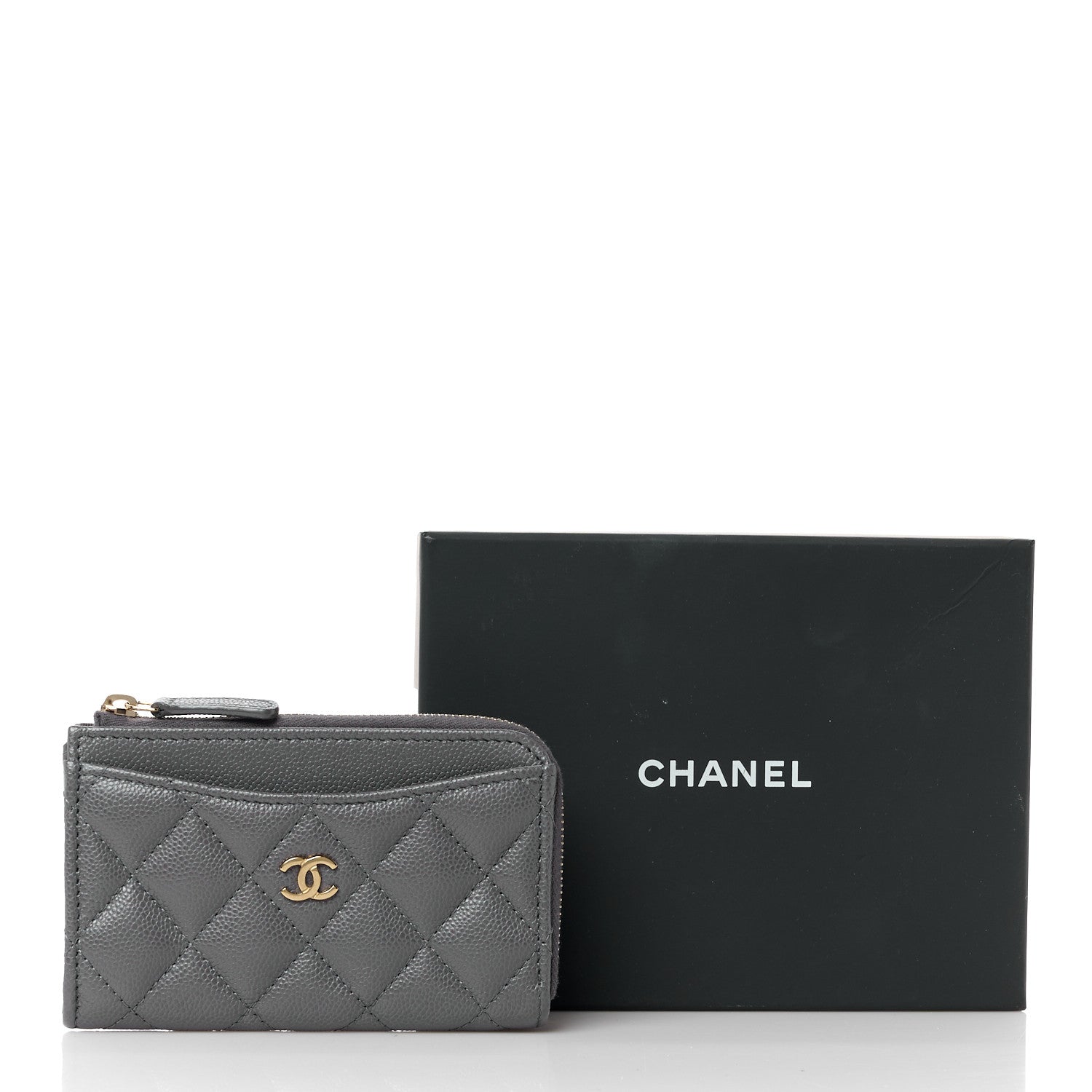 Chanel Caviar Quilted CC Zip Around Card Holder Grey 11 of 11