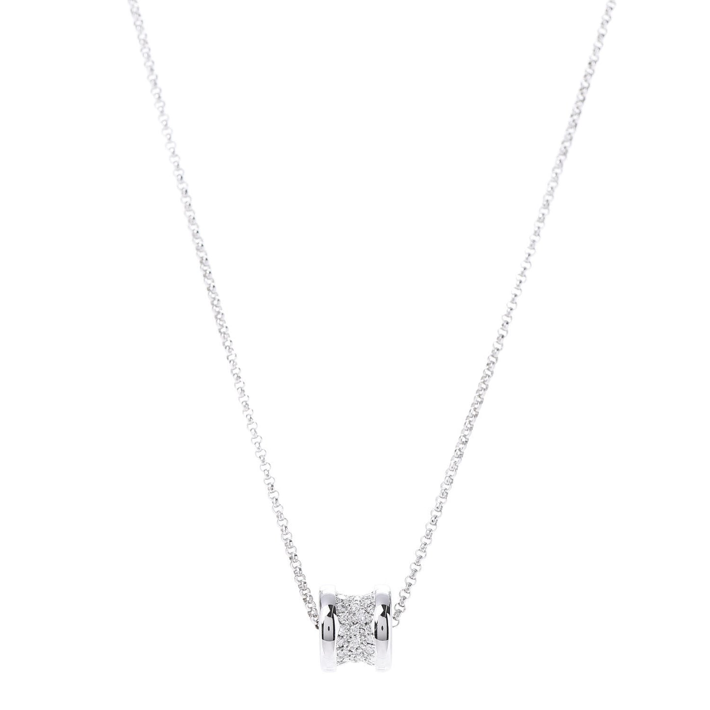18K White Gold Diamond Small B.Zero1 Pave Pendant Necklace