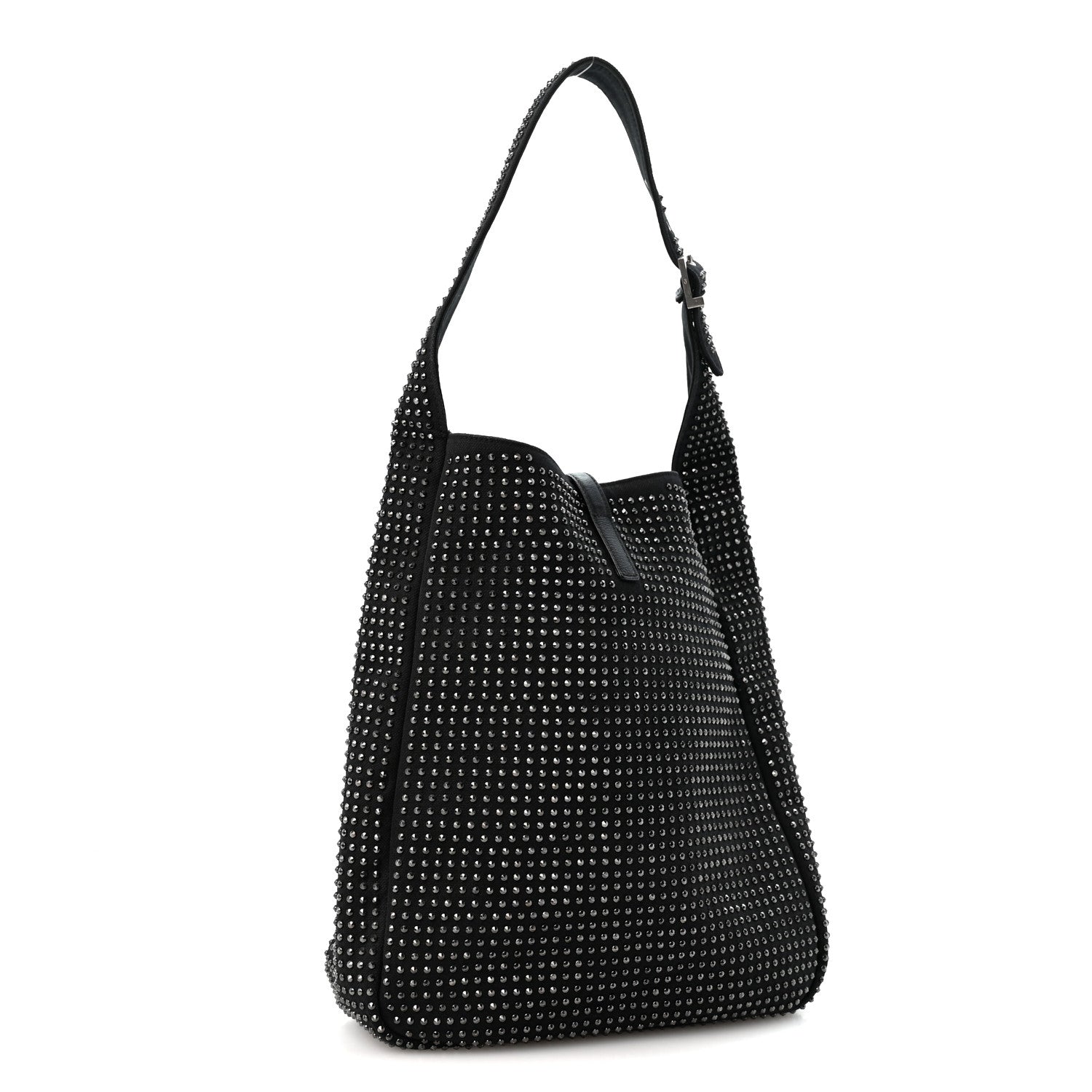 Saint Laurent Cotton Studded Le 5 A 7 Soft Hobo Black 3 of 12