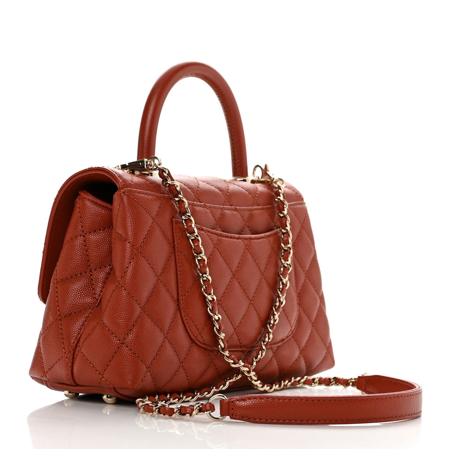 Caviar Quilted Mini Coco Handle Flap Dark Orange