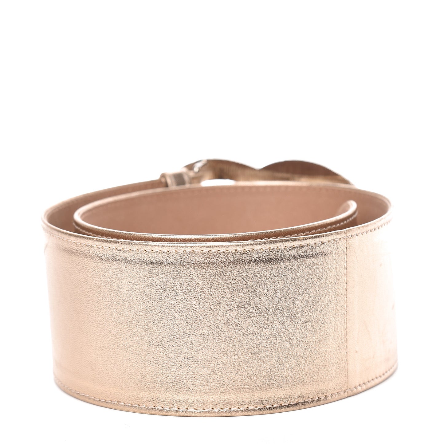 Metallic Lambskin CC Buckle Wide Belt 70 28 Gold