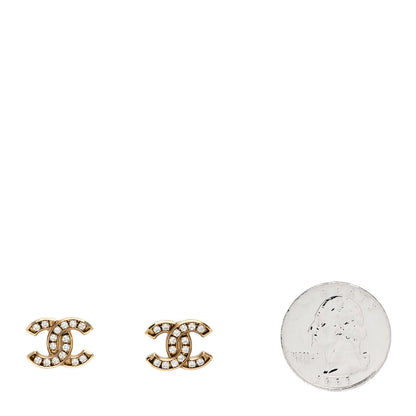 Chanel Matte Metal Crystal CC Earrings Gold 2 of 4