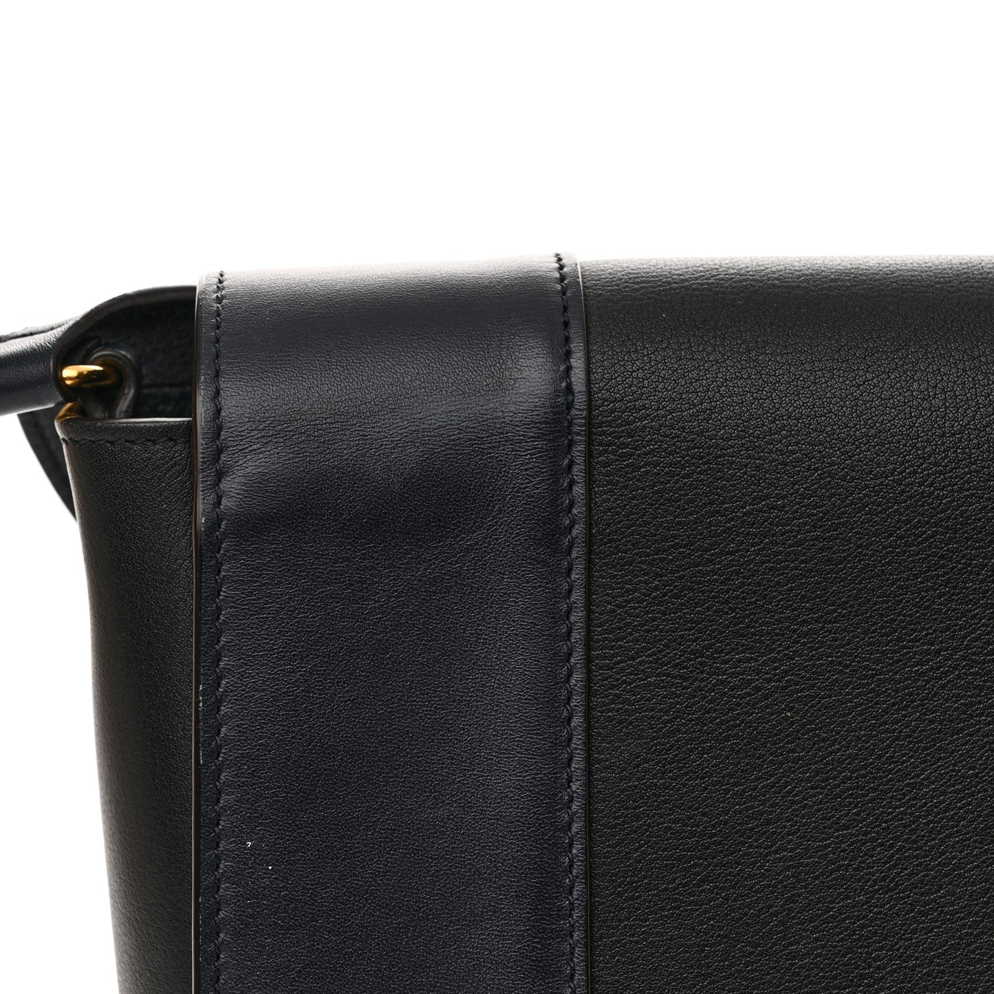 Shiny Smooth Calfskin Medium Frame Shoulder Bag Black Navy