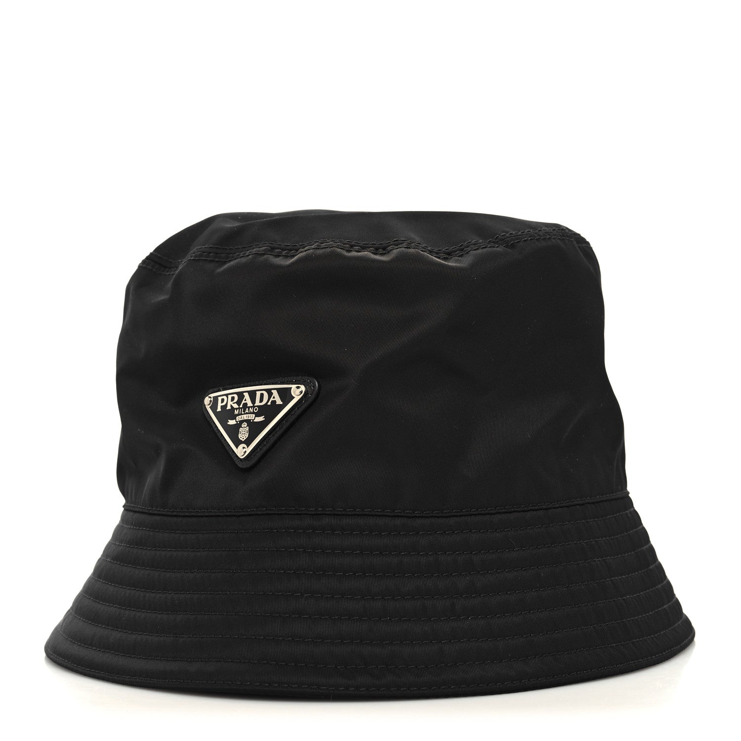 Prada Re-Nylon Metal Triangle Logo Mens Bucket Hat M Black 2 of 8