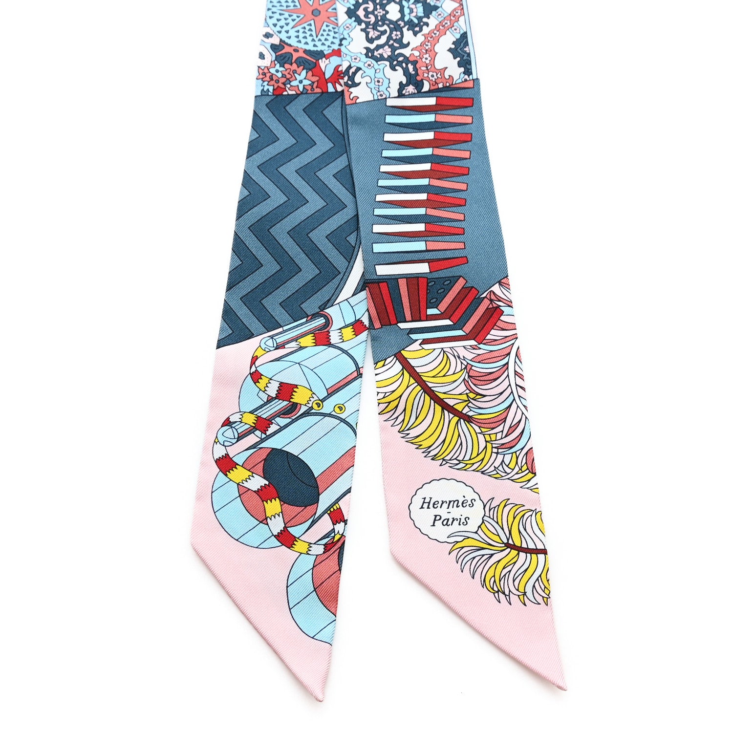 Hermes Silk De l'Ombrelle Aux Duels Twilly Bleu Moyen Rose Pale 2 of 3