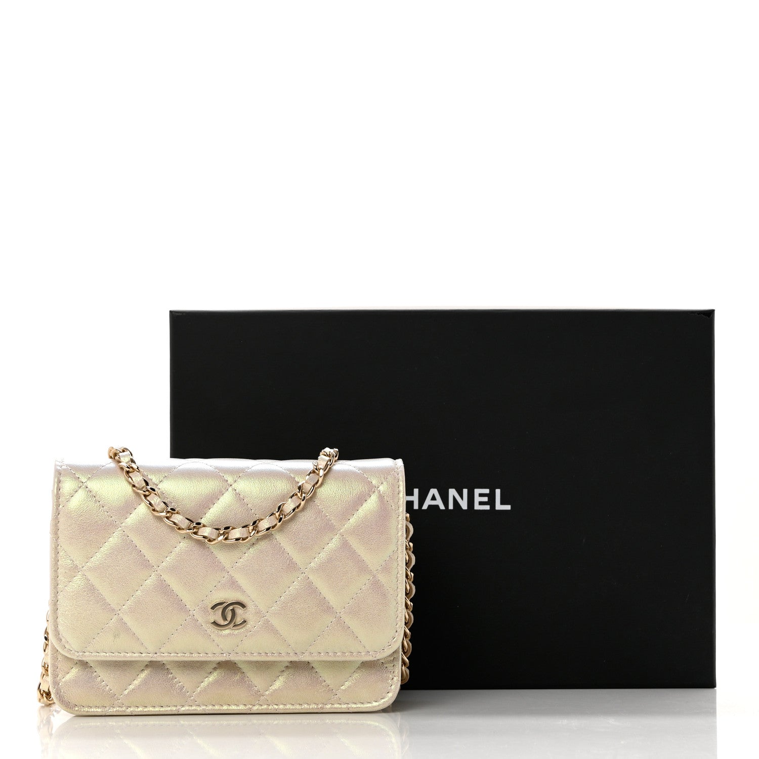 Chanel Iridescent Lambskin Quilted Mini Wallet On Chain WOC Ivory 9 of 9