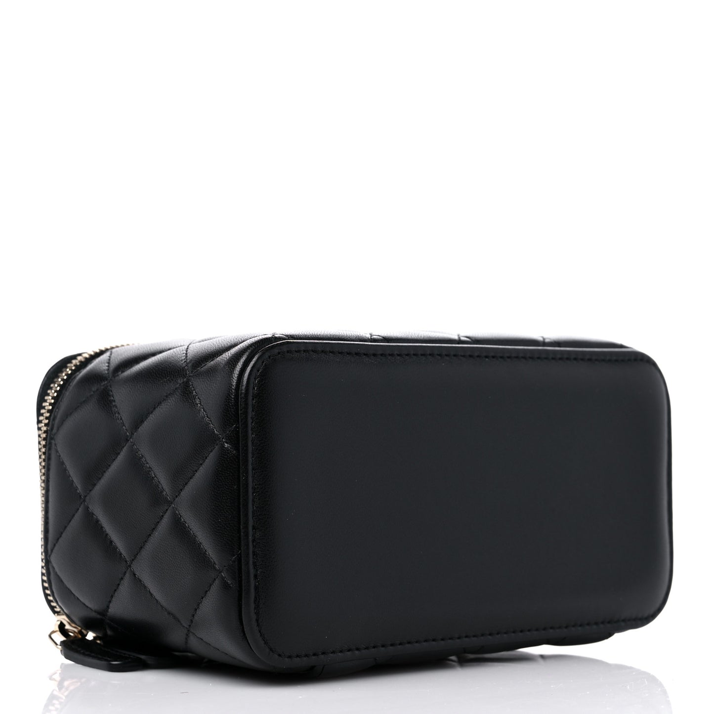Lambskin Quilted Small Top Handle Vanity Case With Chain Black