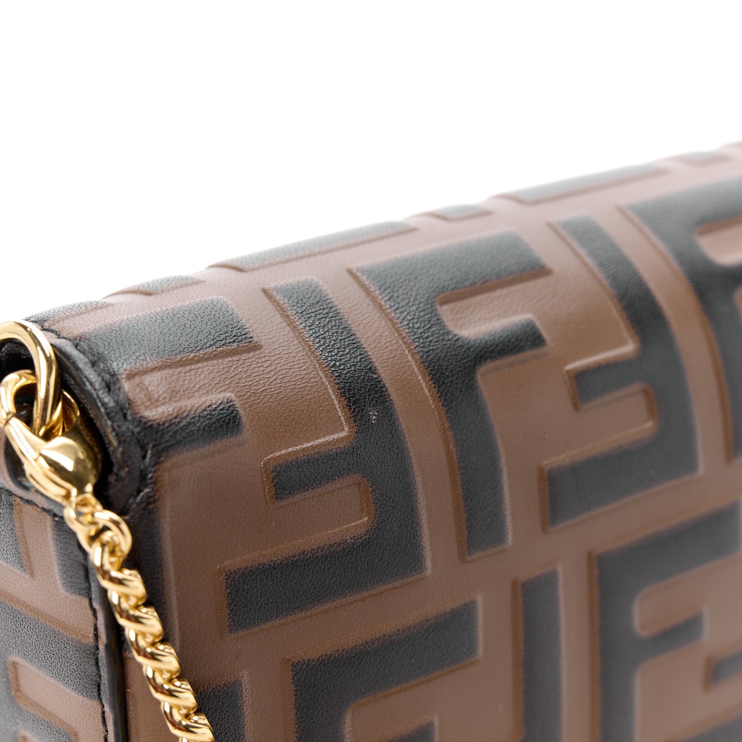 Vitello Soft F is Fendi Bi-Color FF 1974 Embossed Envelope Wallet On Chain with Pouches Maya Black