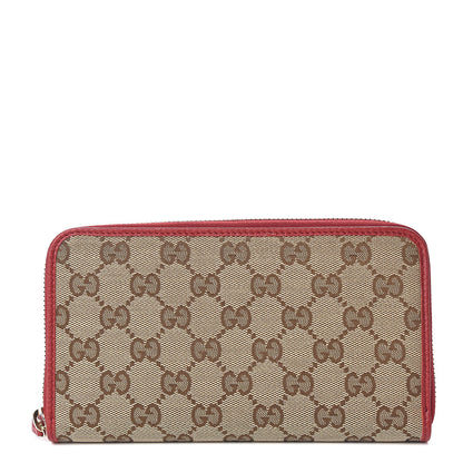 Gucci Monogram Dollar Calfskin Zip Around Wallet Beige Ebony Rosso 1 of 8