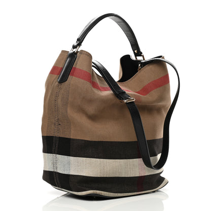 Burberry Canvas Mega Check Medium Ashby Hobo Saddle Black 4 of 19