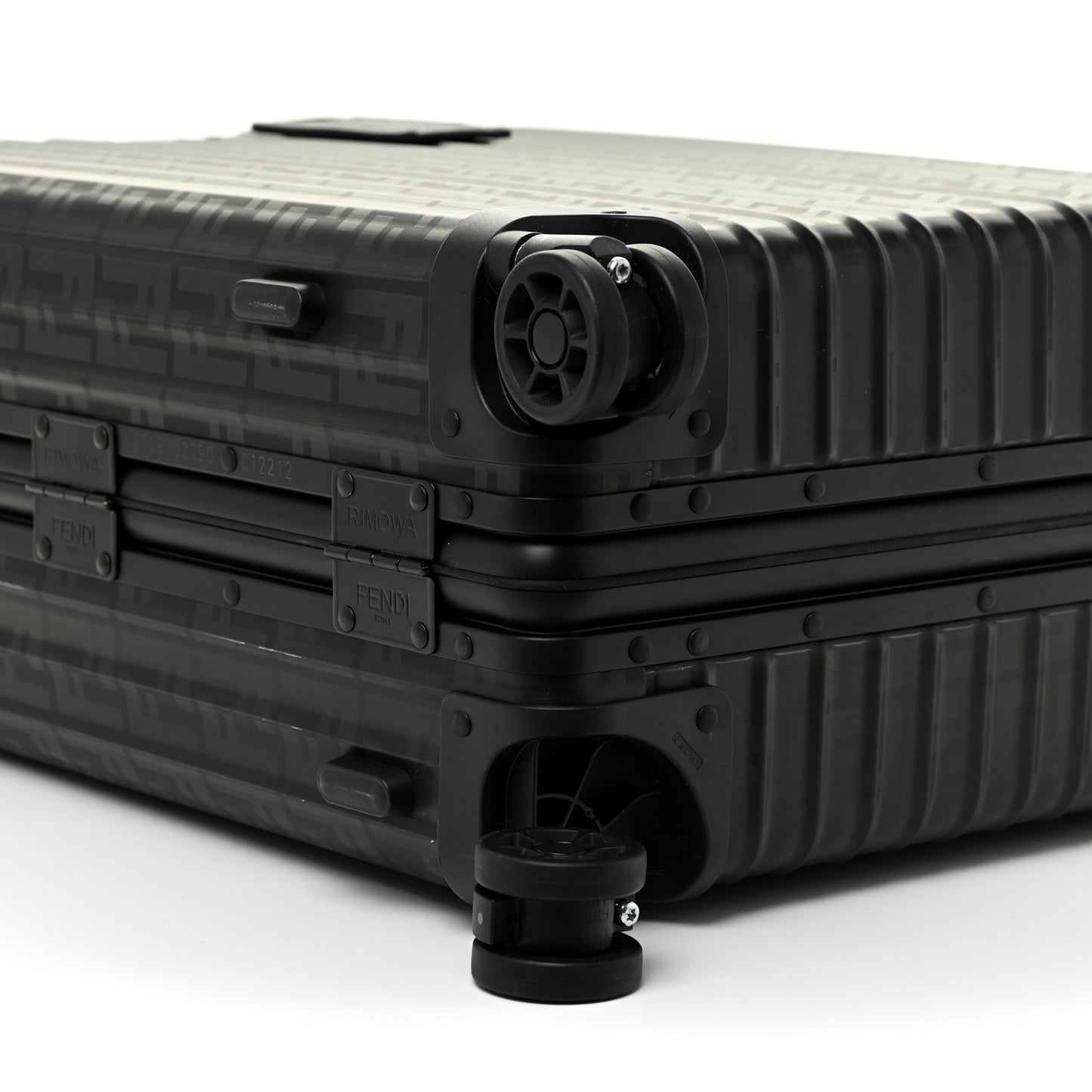 X RIMOWA Aluminum FF Print Roll Away Carry On Luggage Black