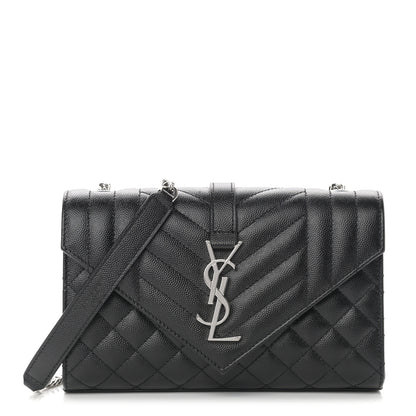 Saint Laurent Grain De Poudre Textured Mixed Matelasse Triquilt Small Monogram Satchel Black 1 of 12