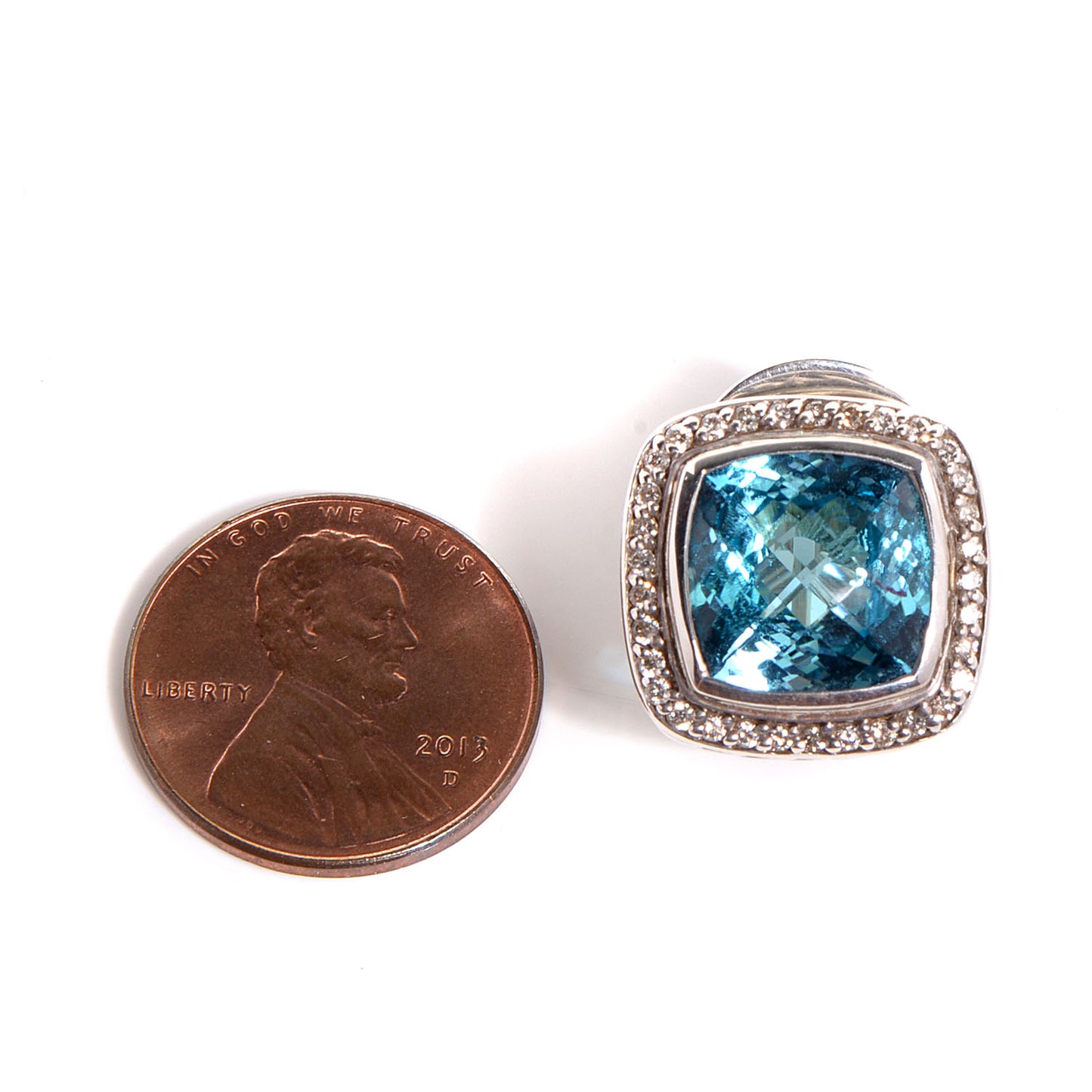 Sterling Silver Diamond Blue Topaz 11mm Albion Earrings