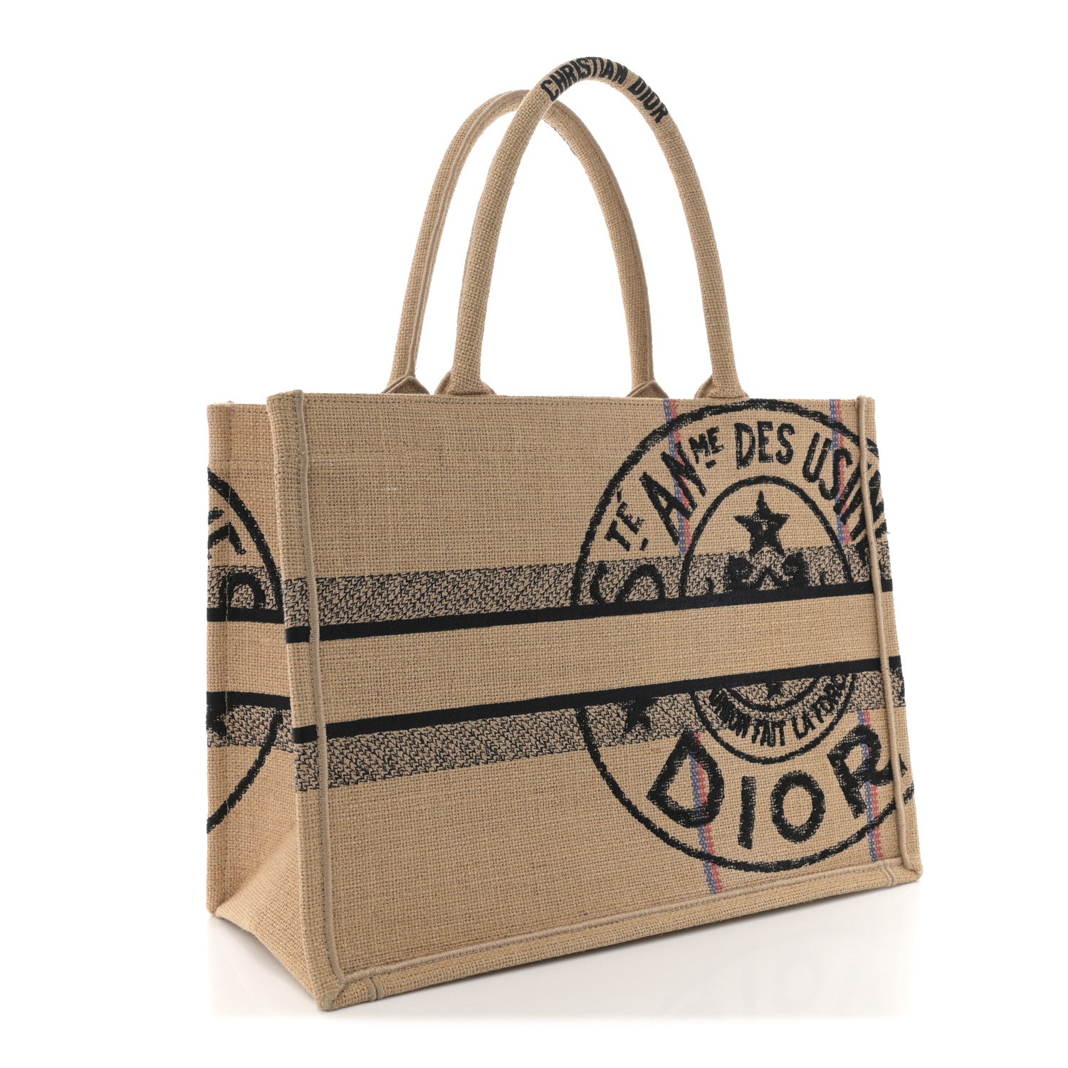 Christian Dior Canvas Jute Embroidered Medium Book Tote Black Beige 3 of 11