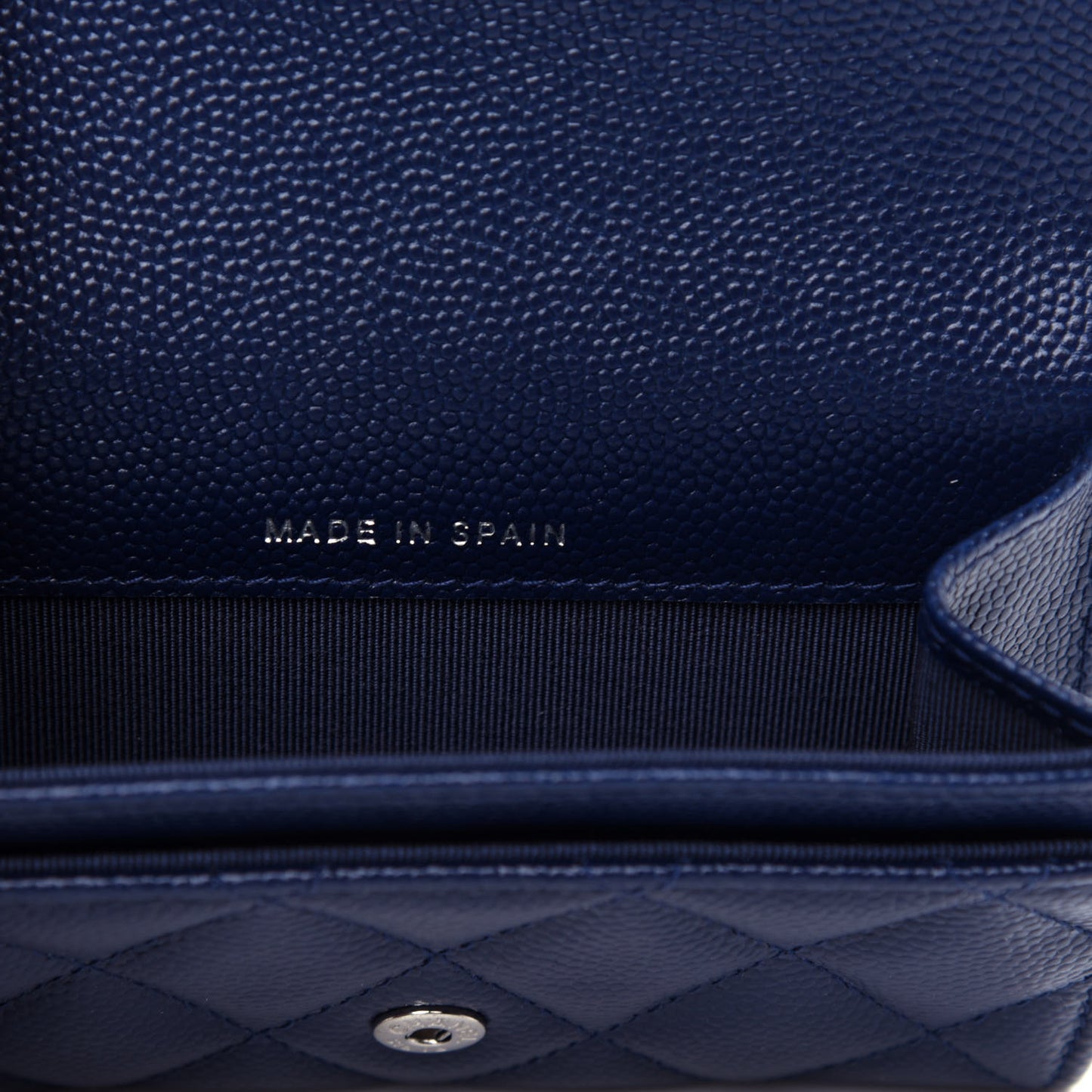 Caviar Quilted Flap Card Holder Navy Blue