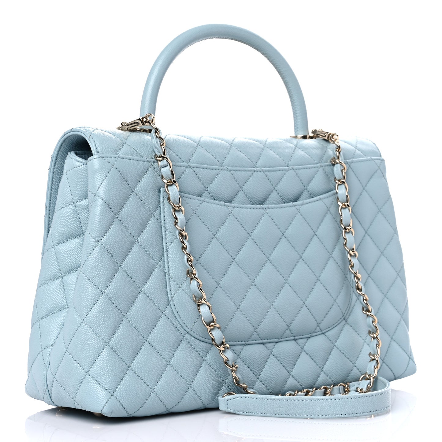 Caviar Quilted Medium Coco Handle Flap Light Blue