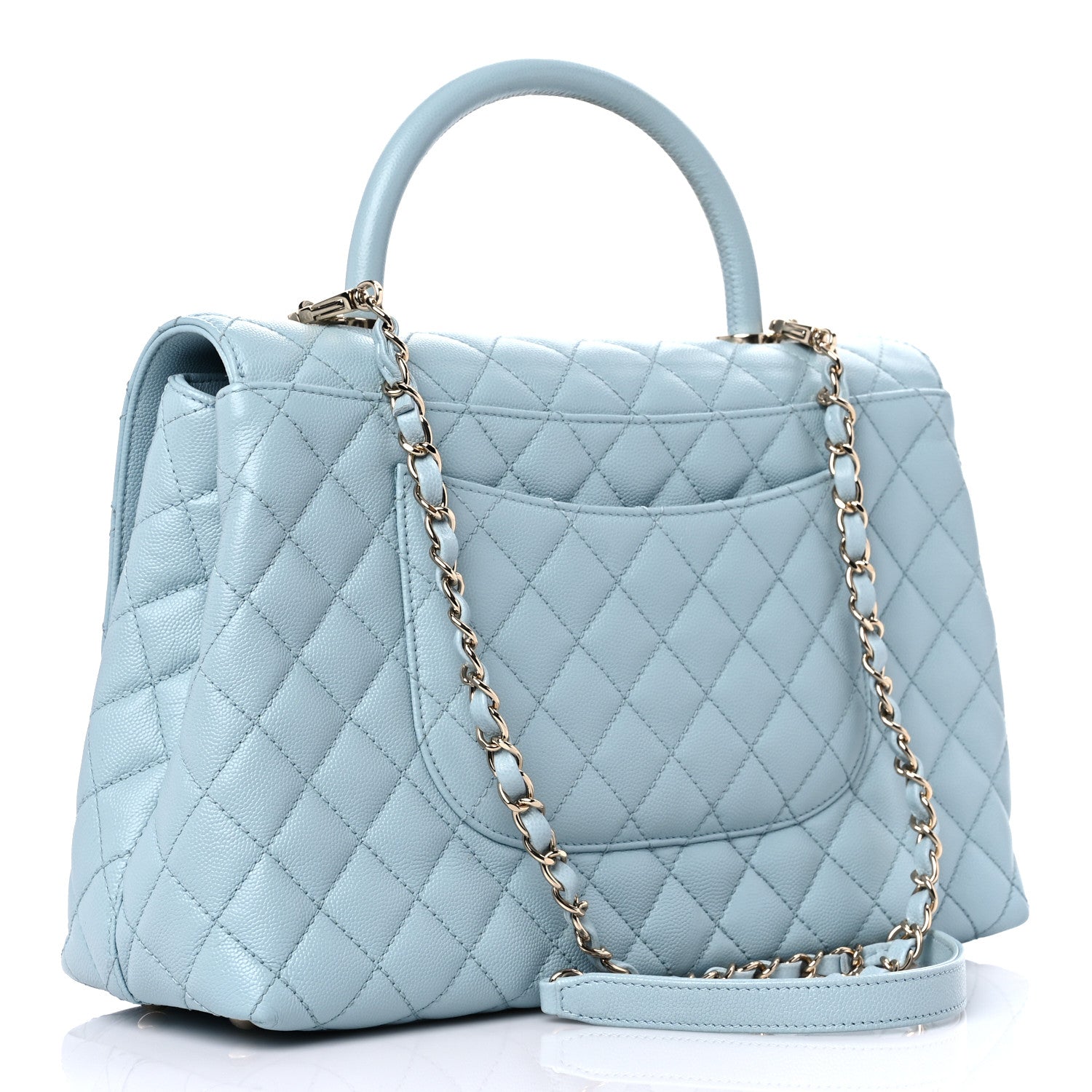 Chanel Caviar Quilted Medium Coco Handle Flap Light Blue 3 of 15