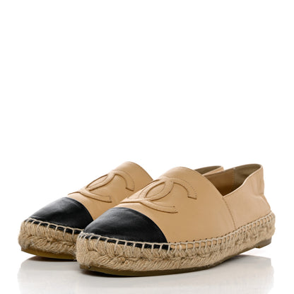 Chanel Lambskin CC Espadrilles 35 Beige Black 3 of 9