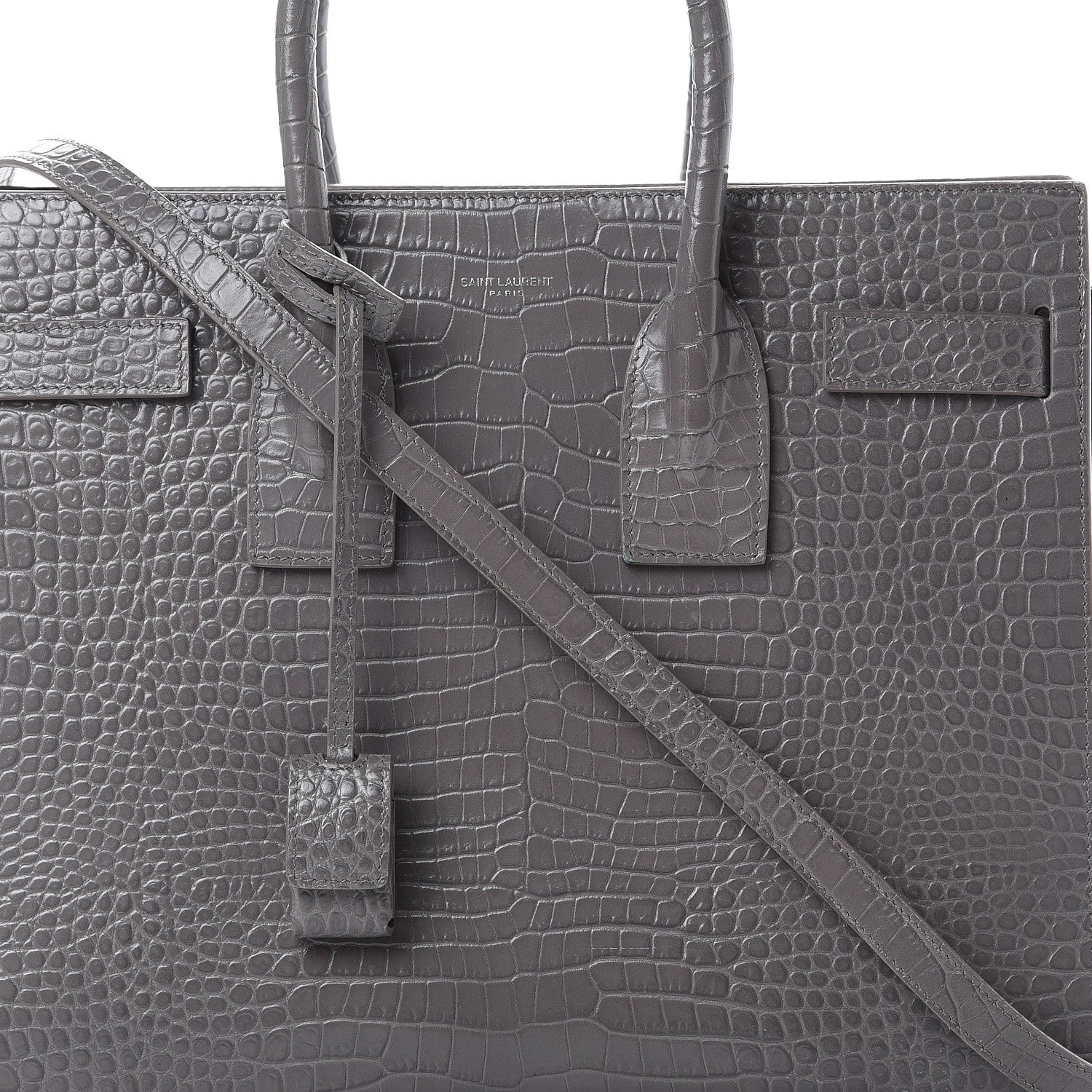 Saint Laurent Calfskin Crocodile Embossed Small Sac De Jour Fog 12 of 21