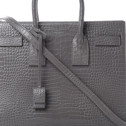 Saint Laurent Calfskin Crocodile Embossed Small Sac De Jour Fog 12 of 21