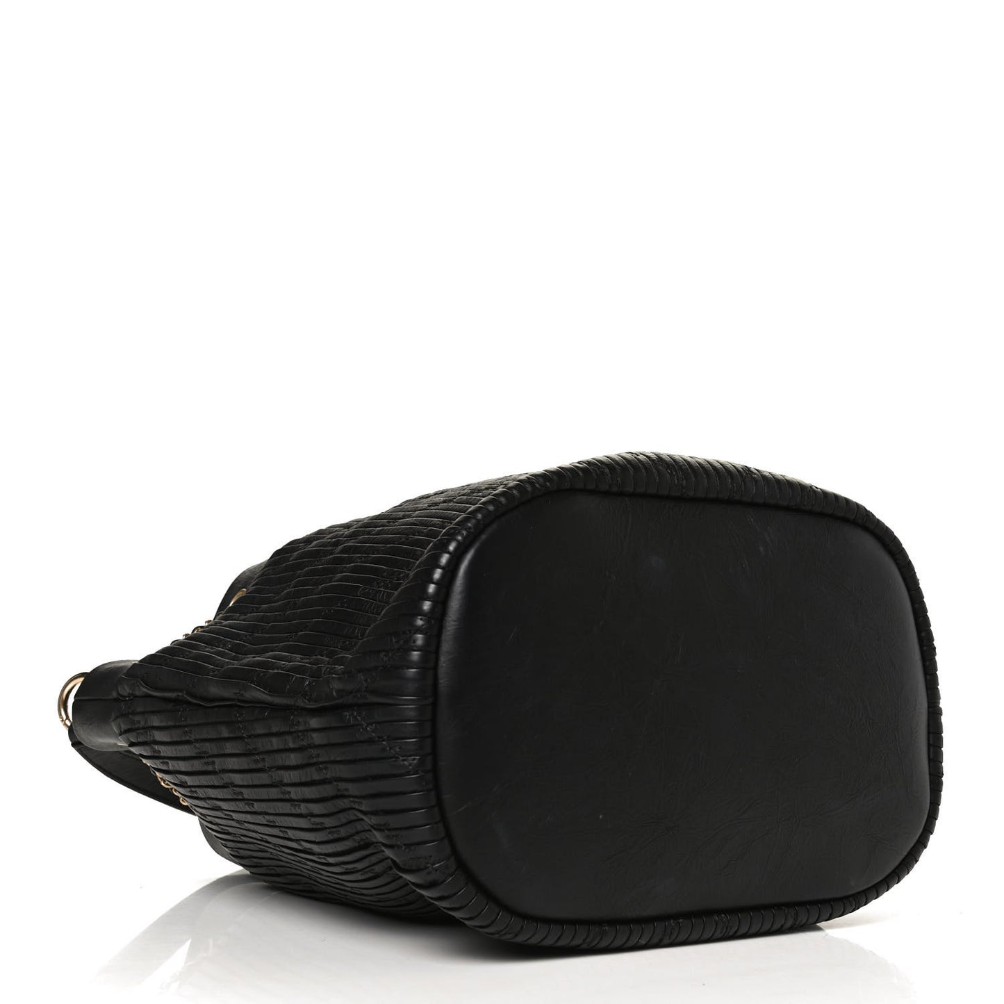Iridescent Crumpled Calfskin Coco Pleats Drawstring Bag Black