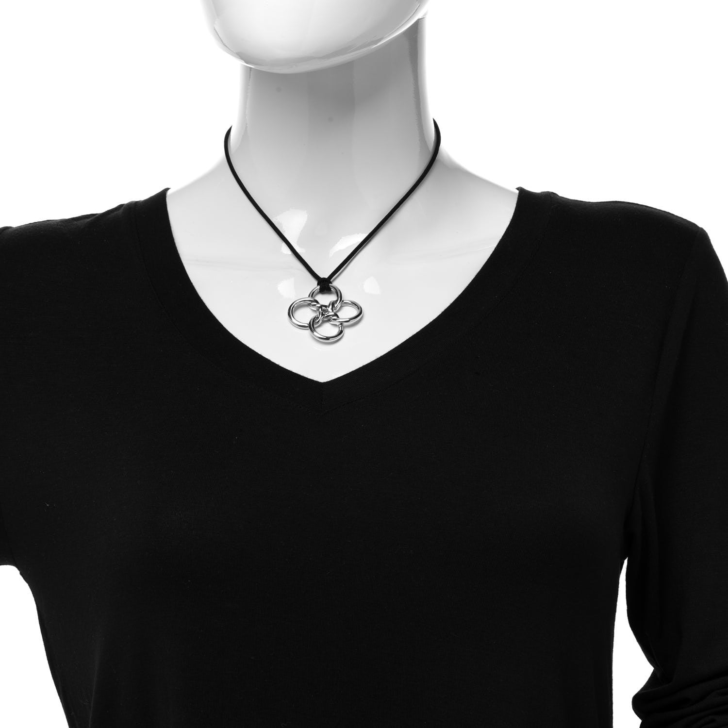 Tiffany Sterling Silver Elsa Peretti Quadrifoglio Pendant Cord Necklace 2 of 5