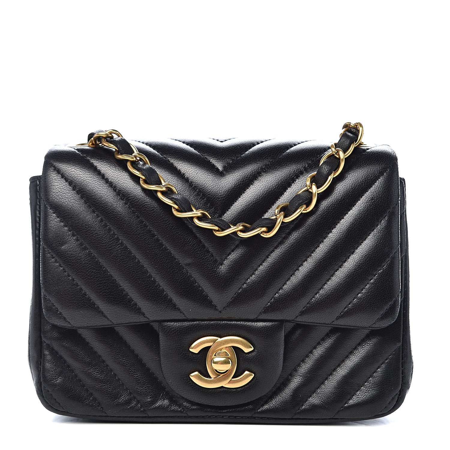 Chanel Lambskin Chevron Quilted Mini Square Flap Black 1 of 13