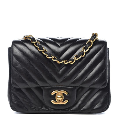 Chanel Lambskin Chevron Quilted Mini Square Flap Black 1 of 13