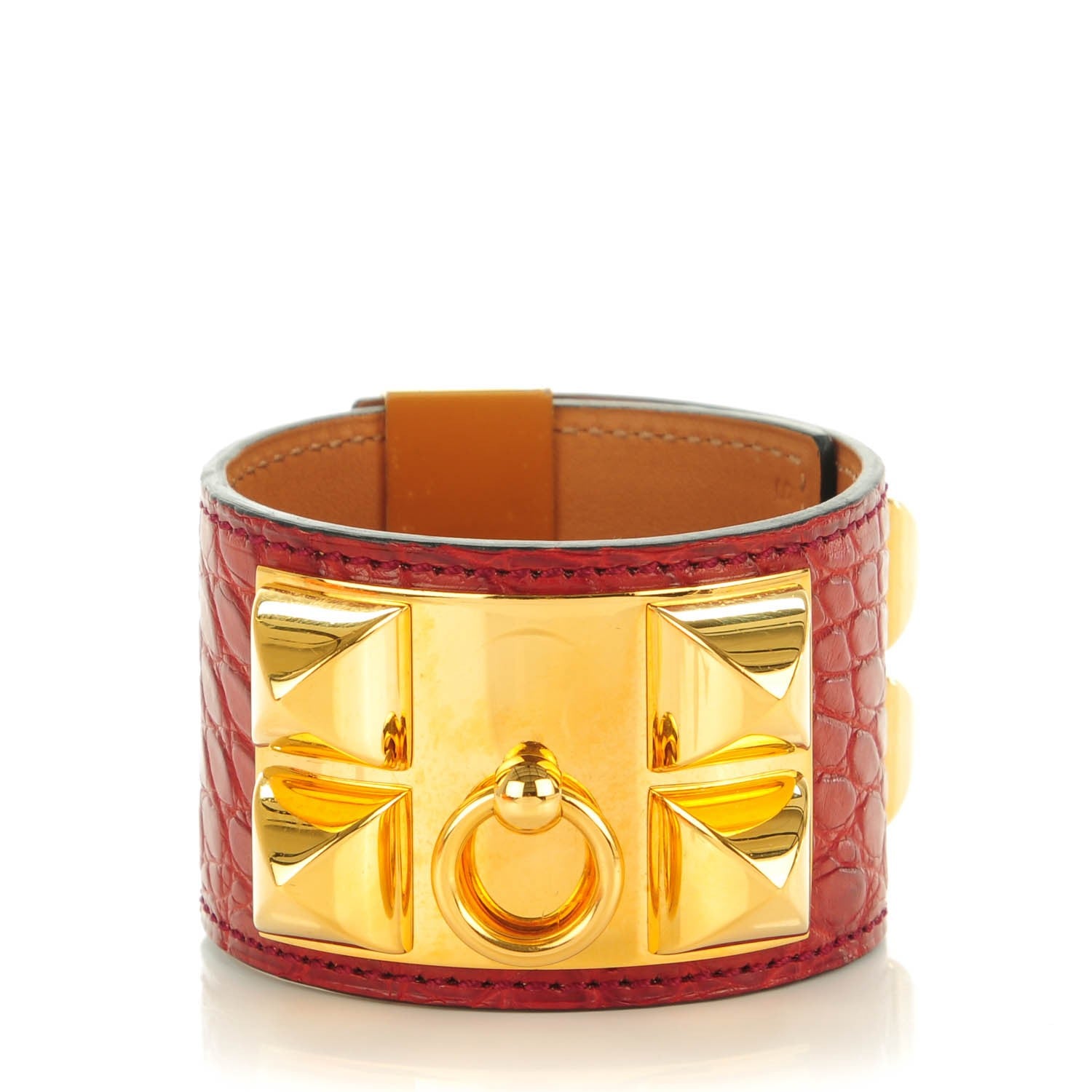 Hermes Matte Alligator Collier De Chien CDC Bracelet S Rouge H 1 of 7
