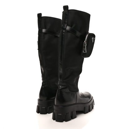 Prada Spazzolato Rois Re-Nylon Metal Triangle Logo Monolith Pouch Pocket 55mm Tall Boots 39 Black 4 of 8