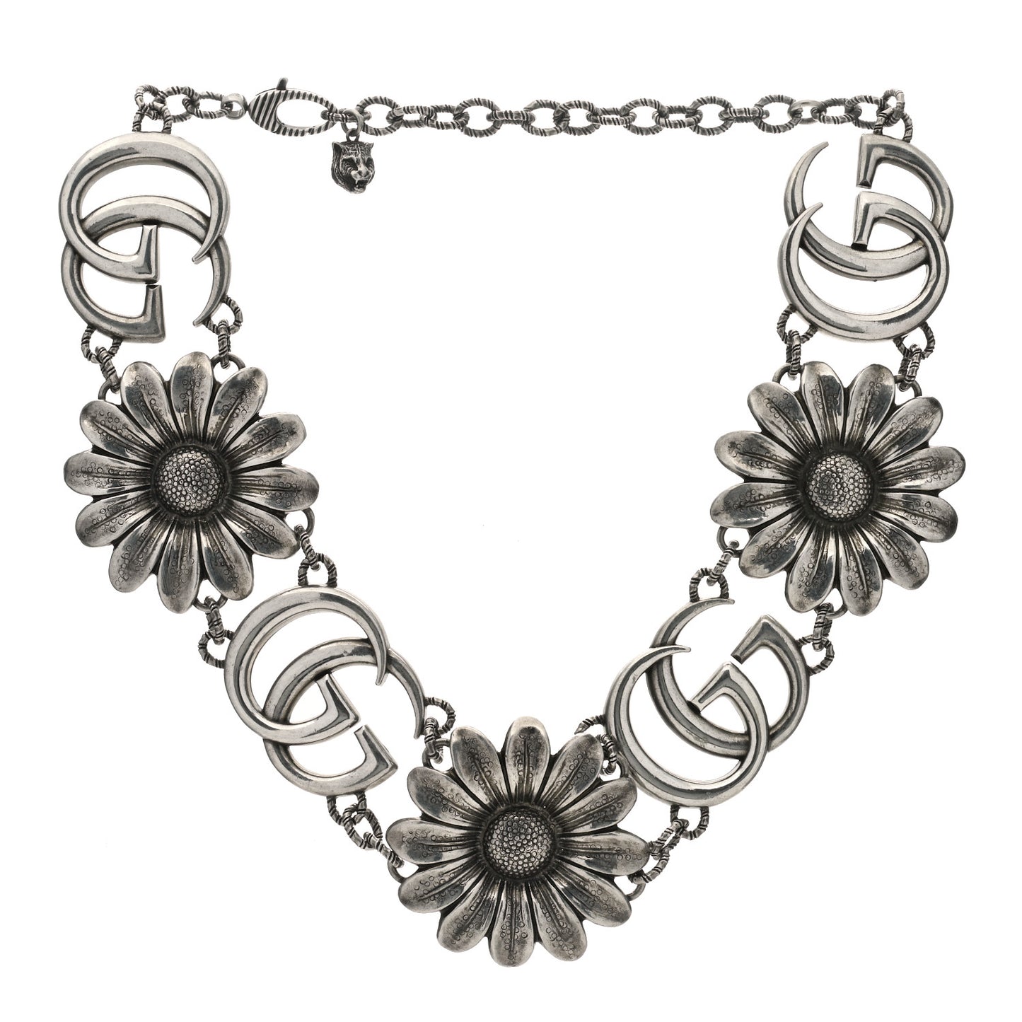 Sterling Silver Double G Flower Statement Necklace