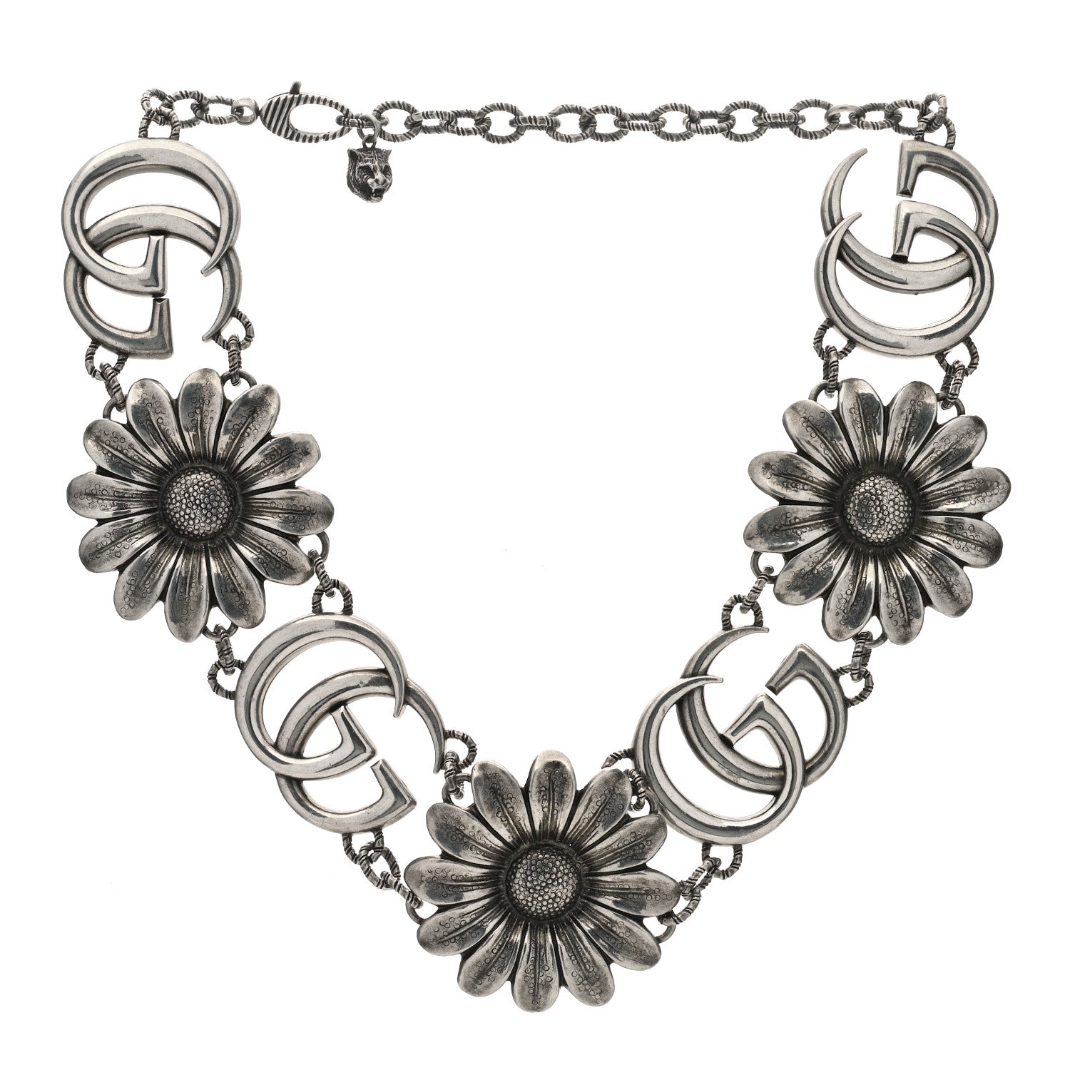Gucci Sterling Silver Double G Flower Statement Necklace 3 of 5